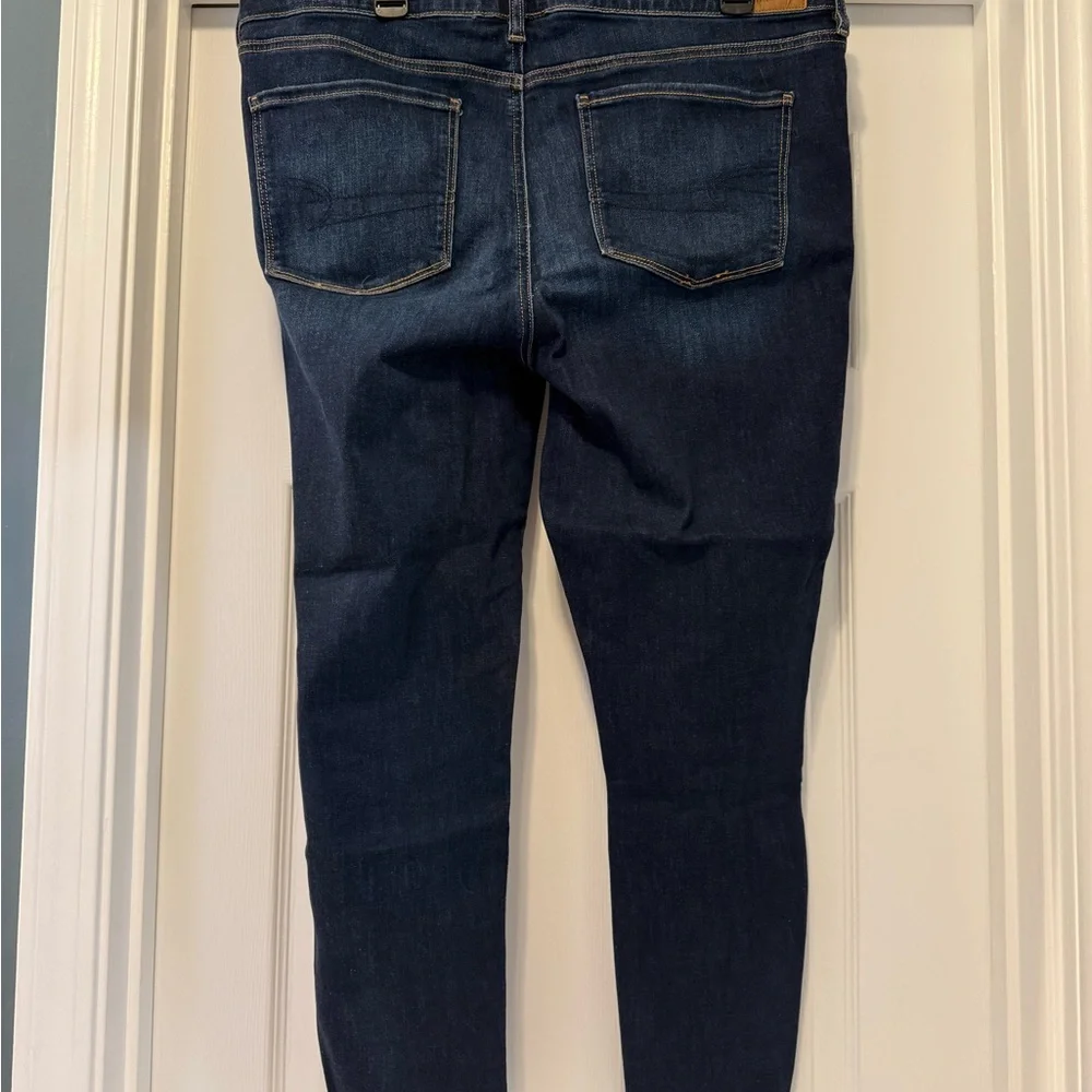 American Eagle Outfitters Dark Blue Distressed Skinny Jeans - Picture 3 of 5